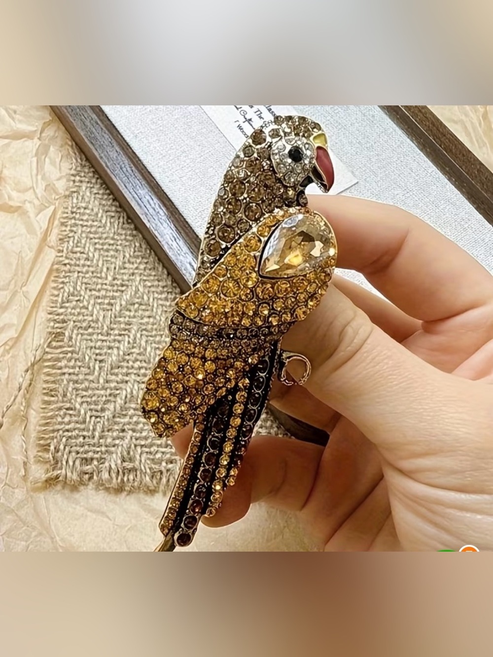 Crystal Parrot Brooch - Gold Tone